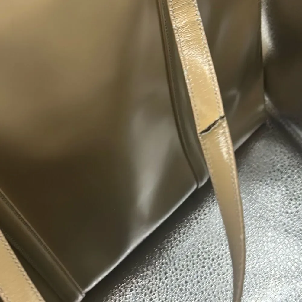 Prada Zip Tope Tote Bag Large Beige Glossy Leather Luxury Summer Coastal Italian